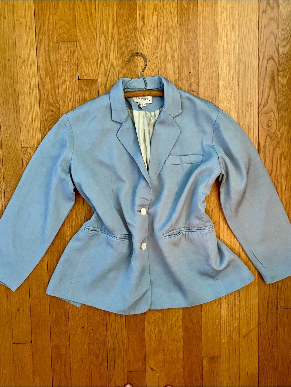 Anthropologie Powder Blue Silky Blazer Size Small